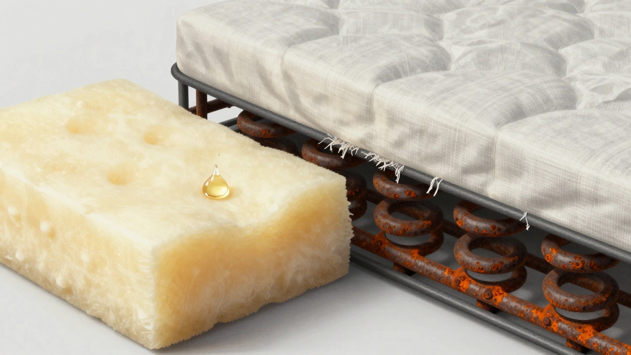 Vinegar damaging memory foam and rusting innerspring mattress components.