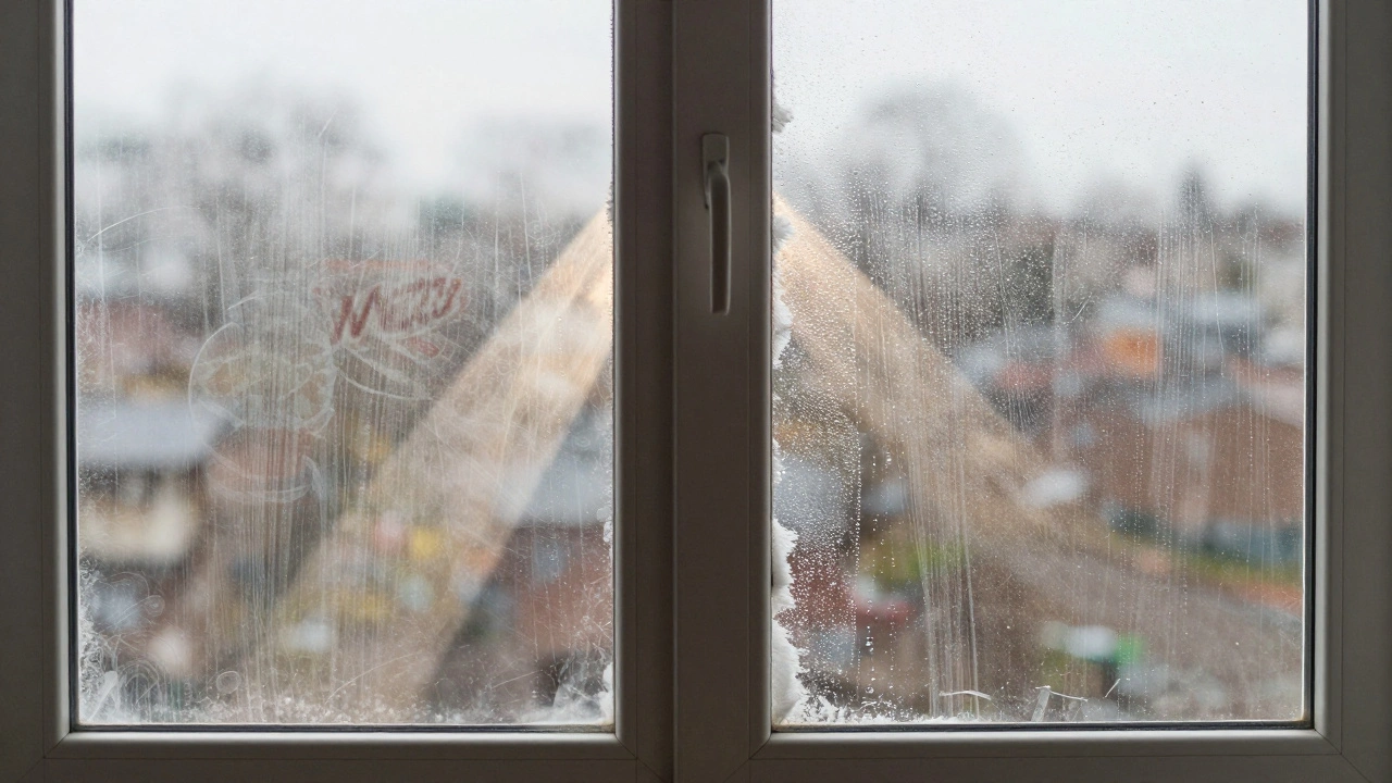Two side-by-side windows: one streaked and dirty, the other crystal clear, symbolizing the difference between Windex and homemade cleaner.