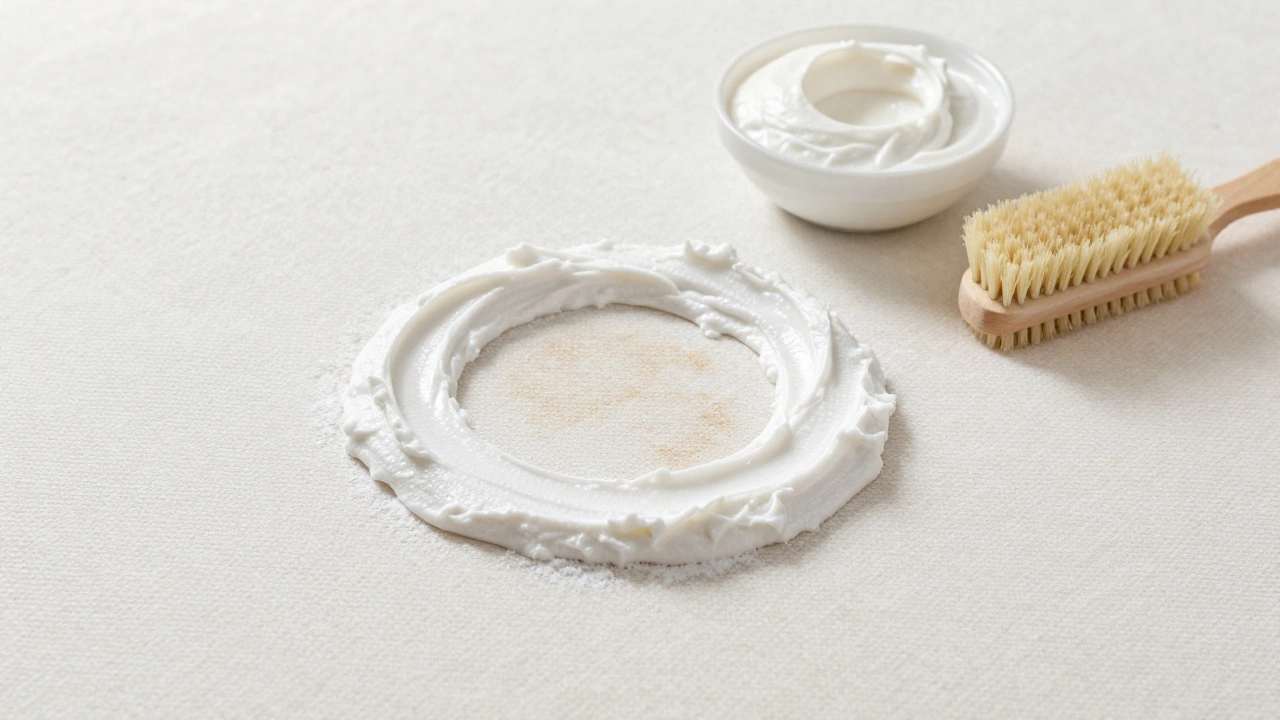 Baking soda paste applied to a dried stain on a mattress surface