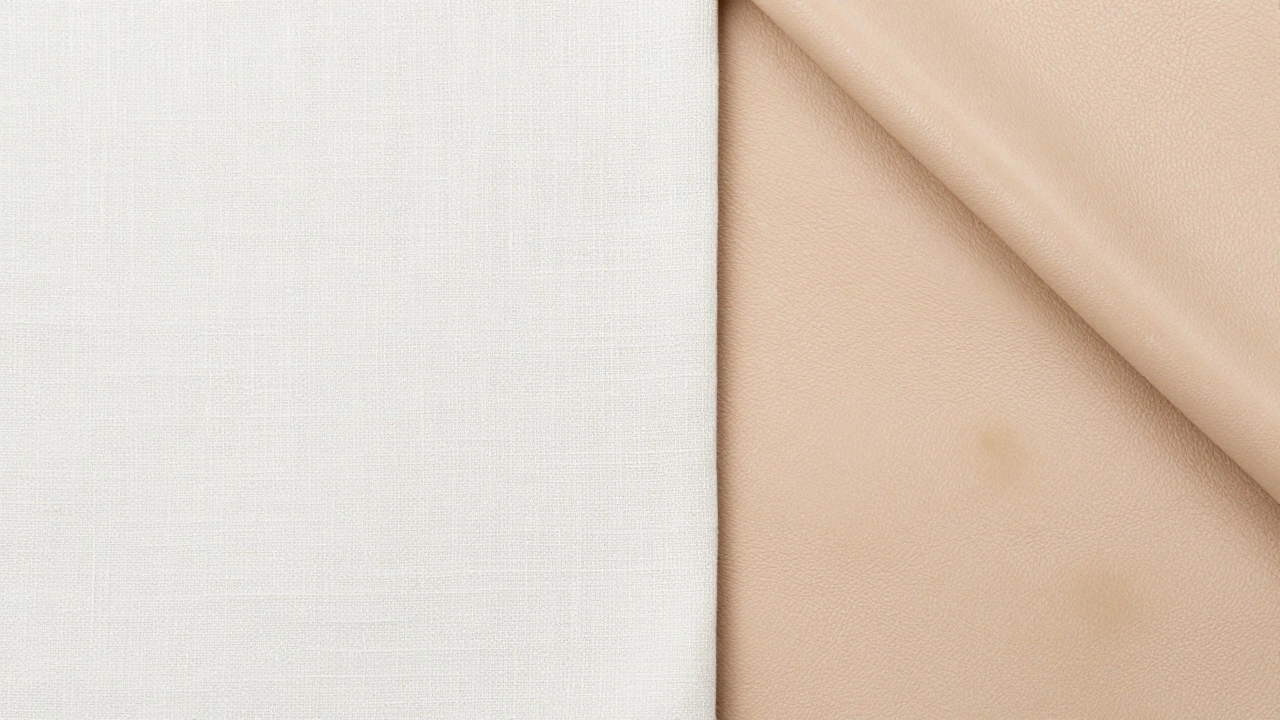 Comparison of cotton fabric versus leather upholstery textures