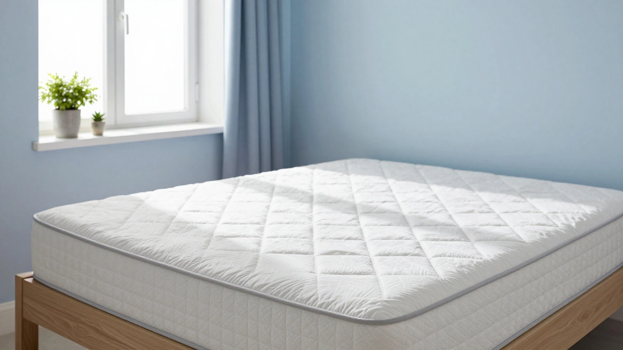 Freshly made bed in a sunny, ventilated bedroom with crisp white linens