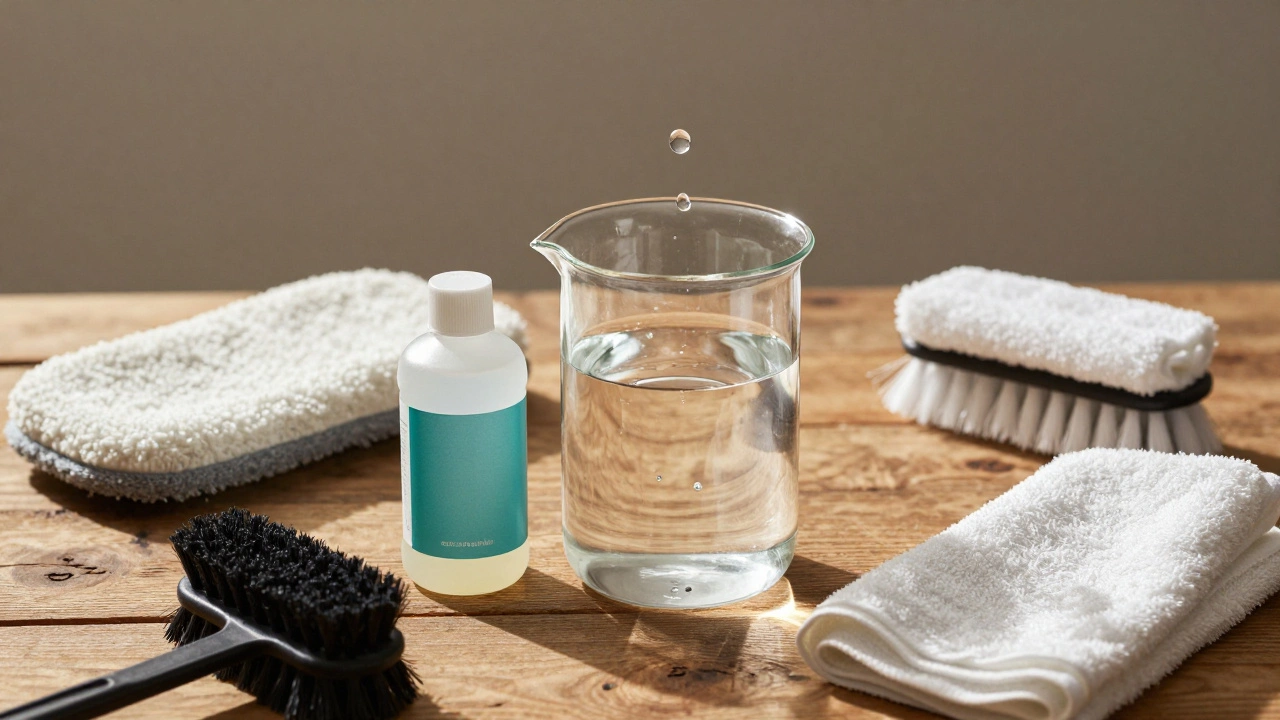 Professional cleaning supplies including pure water and eco-friendly concentrate