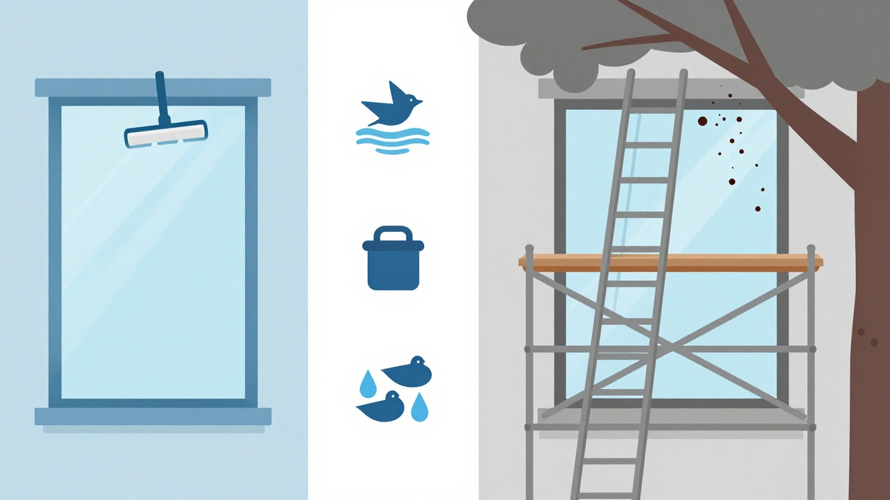 Visual comparison of easy vs difficult window cleaning tasks