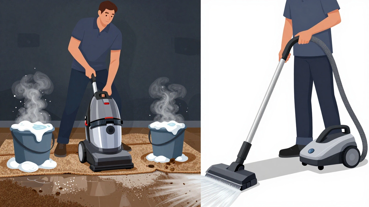 Comparison of messy DIY cleaning risks versus efficient professional service