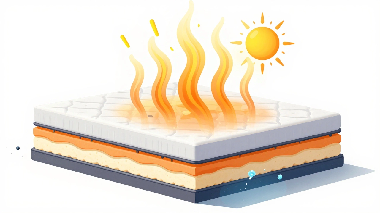 Cross-section of mattress cleaned by steam and sun