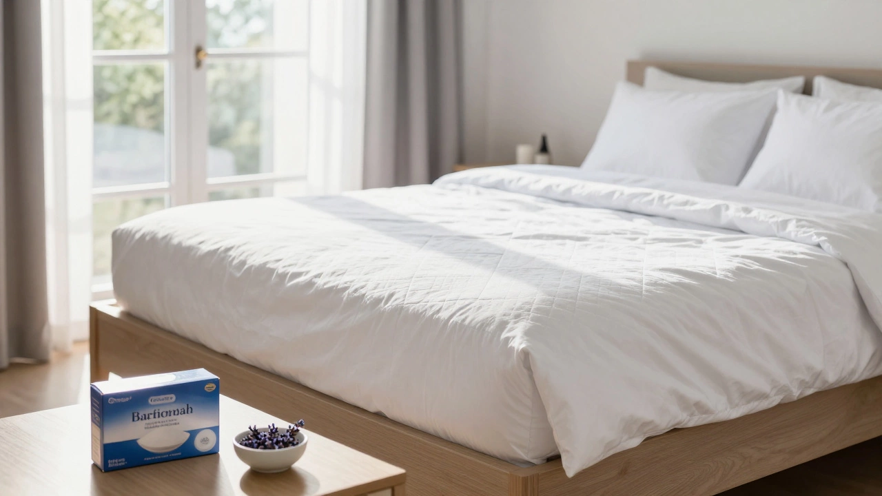 Freshly cleaned bed with baking soda and lavender nearby